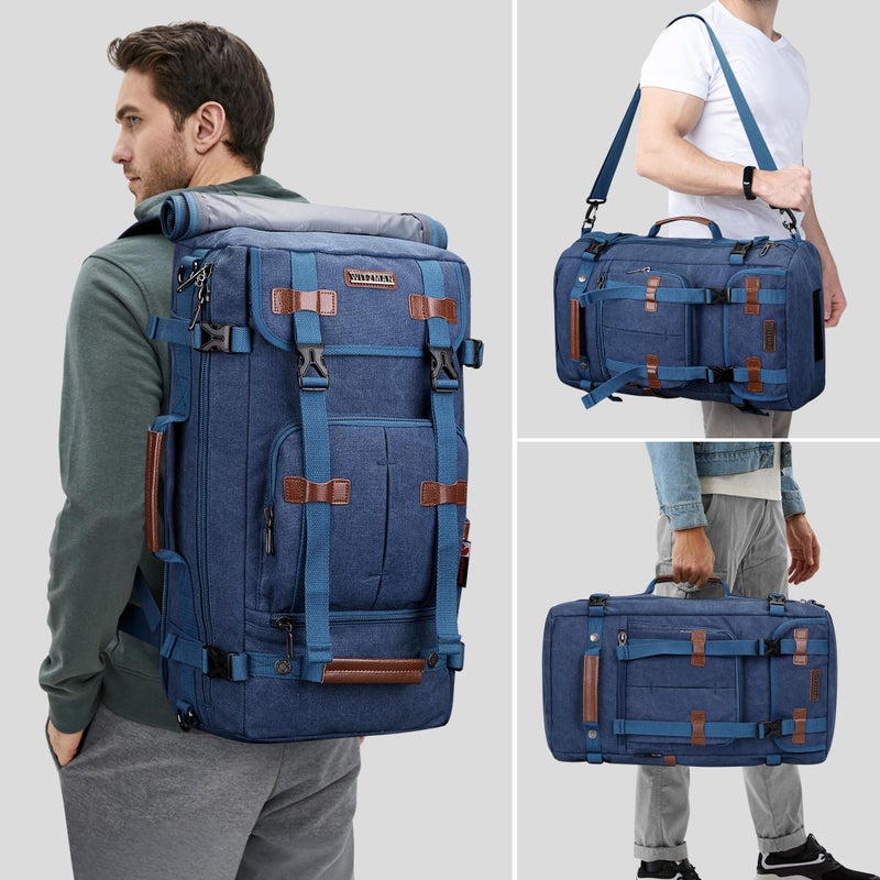 WITZMAN Canvas Backpack Vintage Travel Backpack Large Laptop Bags Convertible Shoulder Rucksack(A519-1 Classic Blue) - Image 2